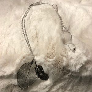 Silver Leaf & Gemstone Feather Necklace